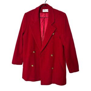 Vintage Preston& York Red Wool Mid-Length Peacoat Gold Buttons Sz 6 (1518)